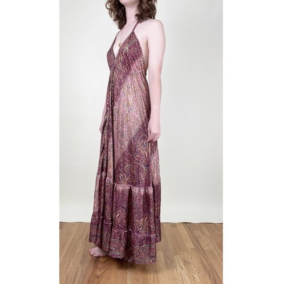 Vintage Bohemian Floral Tiered Maxi Dress Halter Sexy Beach Boho Hippie Festival - Picture 2 of 8